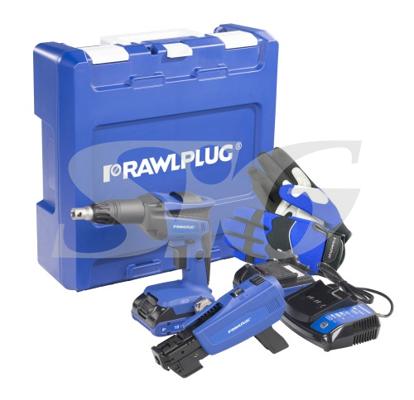 Wkrętarka do płyt GK gipsowo-kartonowych RAWLPLUG 18V, 2 akumulatory 2,0 Ah, ładowarka 1,5A